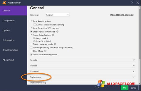 Captura de pantalla Avast para Windows XP