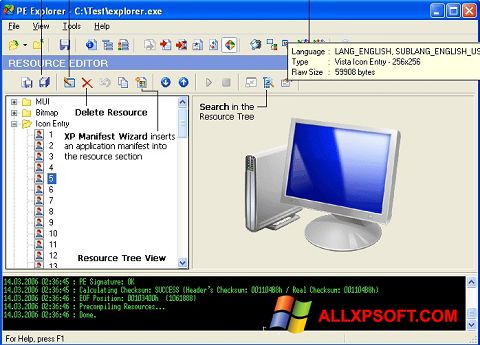 Captura de pantalla PE Explorer para Windows XP