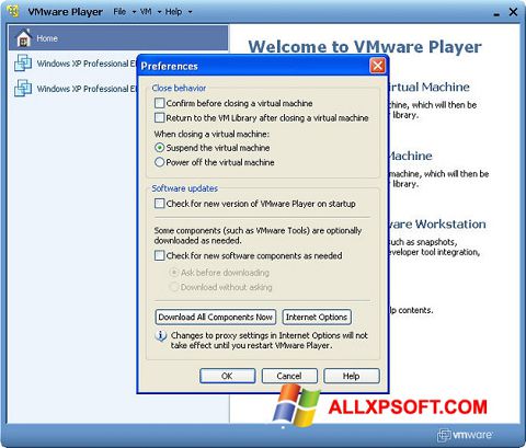 Captura de pantalla VMware Player para Windows XP