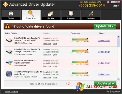Captura de pantalla Advanced Driver Updater para Windows XP