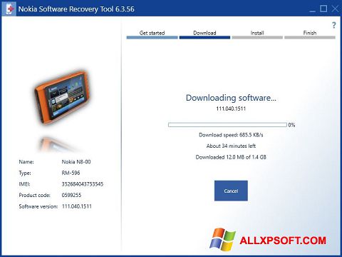 Captura de pantalla Nokia Software Recovery Tool para Windows XP