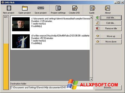 Captura de pantalla DVD Flick para Windows XP