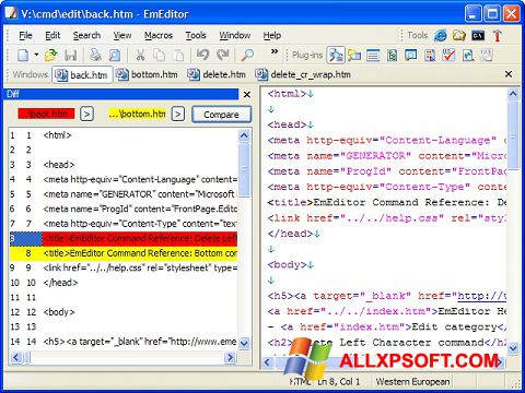 Captura de pantalla EmEditor para Windows XP