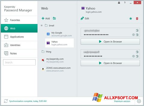 Captura de pantalla Kaspersky Password Manager para Windows XP