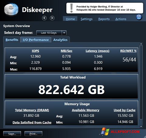 Captura de pantalla Diskeeper para Windows XP
