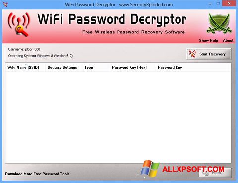 Captura de pantalla WiFi Password Decryptor para Windows XP