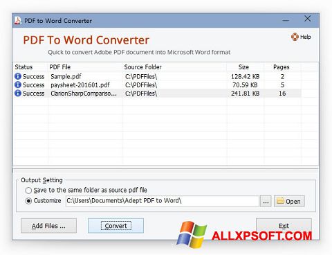 Captura de pantalla PDF to Word Converter para Windows XP