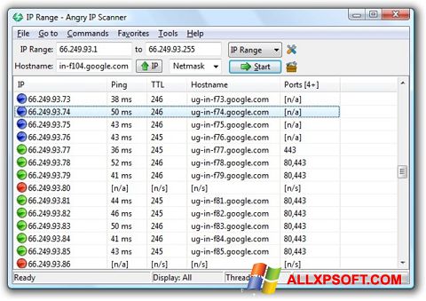 Captura de pantalla Angry IP Scanner para Windows XP