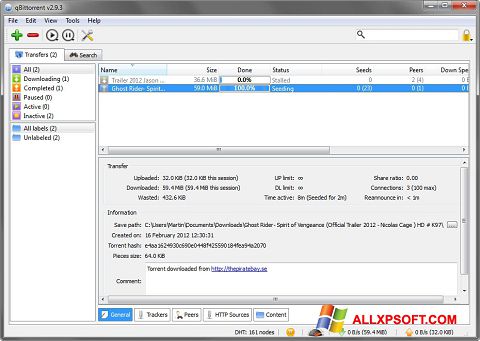 Captura de pantalla qBittorrent para Windows XP