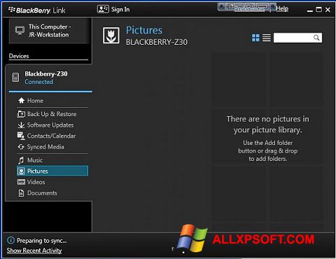 Captura de pantalla BlackBerry Link para Windows XP