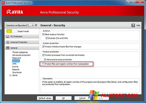 Captura de pantalla Avira Professional Security para Windows XP