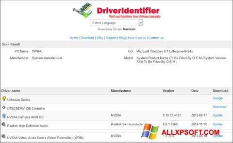 Captura de pantalla Driver Identifier para Windows XP