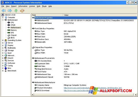 Captura de pantalla AIDA32 para Windows XP