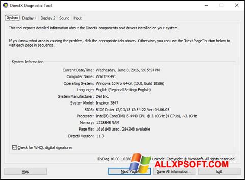 Captura de pantalla DirectX para Windows XP