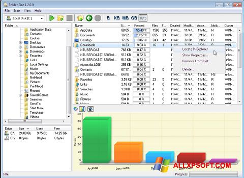 Captura de pantalla Folder Size para Windows XP