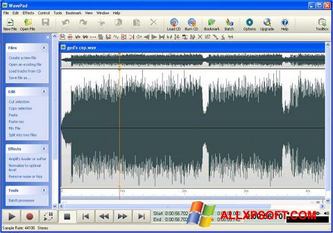 Captura de pantalla WavePad Sound Editor para Windows XP