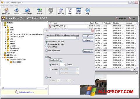 Captura de pantalla Handy Recovery para Windows XP