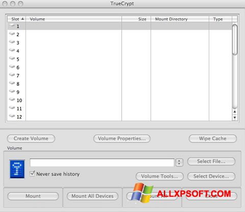 Captura de pantalla TrueCrypt para Windows XP