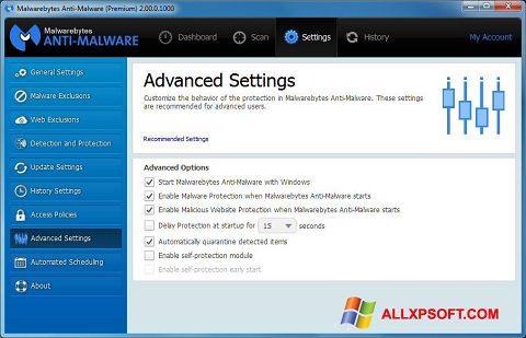 Captura de pantalla Malwarebytes Anti-Malware para Windows XP