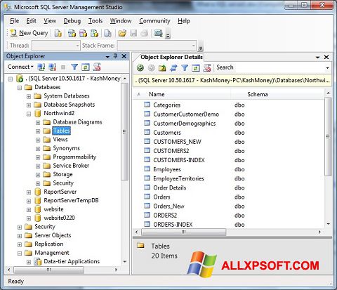 Captura de pantalla Microsoft SQL Server para Windows XP