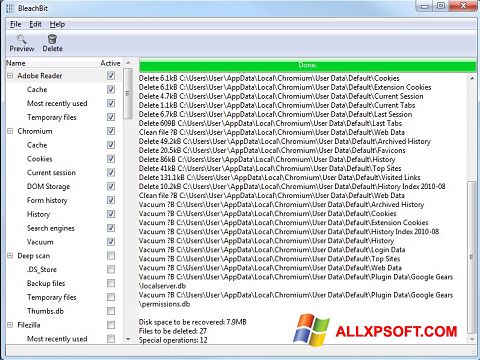Captura de pantalla BleachBit para Windows XP