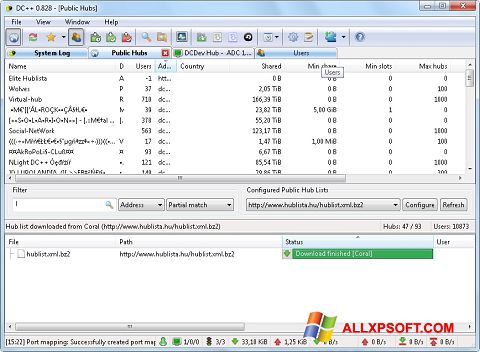 Captura de pantalla DC++ para Windows XP