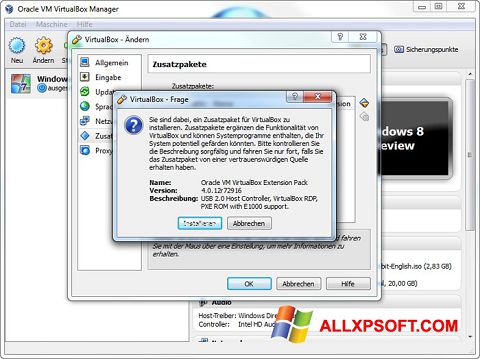 Captura de pantalla Oracle VM VirtualBox Extension Pack para Windows XP