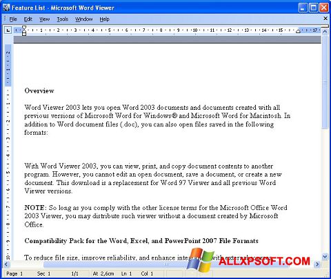 Captura de pantalla Word Viewer para Windows XP