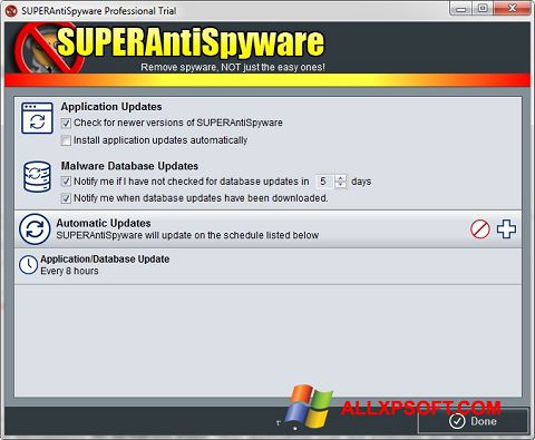 Captura de pantalla SUPERAntiSpyware para Windows XP