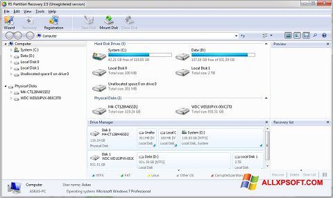 Captura de pantalla RS Partition Recovery para Windows XP