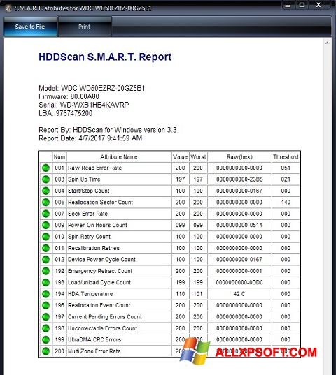 Captura de pantalla HDDScan para Windows XP