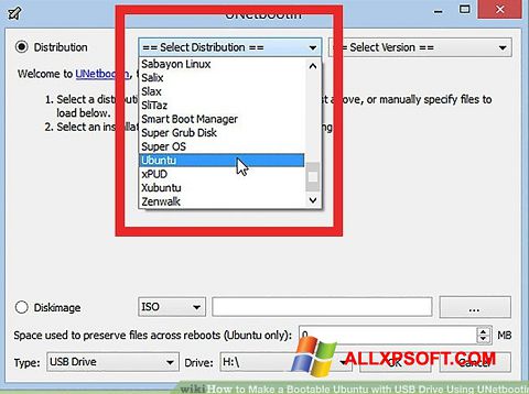 Captura de pantalla UNetbootin para Windows XP