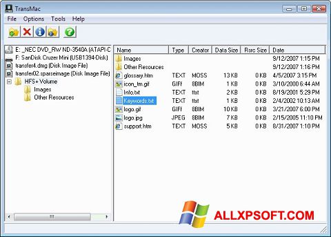 Captura de pantalla TransMac para Windows XP