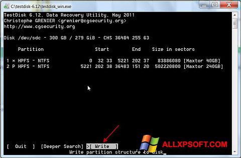 Captura de pantalla TestDisk para Windows XP