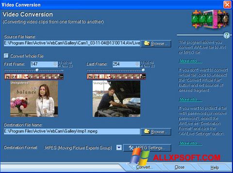 Captura de pantalla Active WebCam para Windows XP