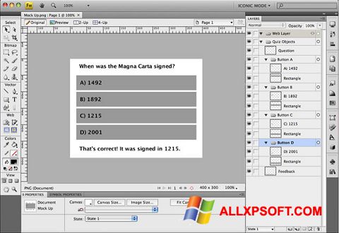 Captura de pantalla Adobe Fireworks para Windows XP
