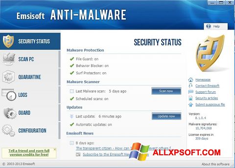 Captura de pantalla Emsisoft Anti-Malware para Windows XP