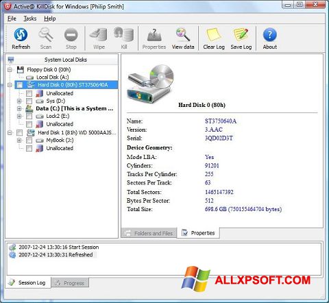 Captura de pantalla Active KillDisk para Windows XP