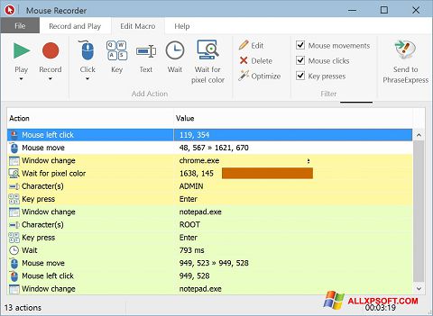 Captura de pantalla Mouse Recorder para Windows XP