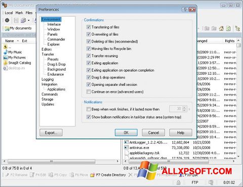 Captura de pantalla WinSCP para Windows XP