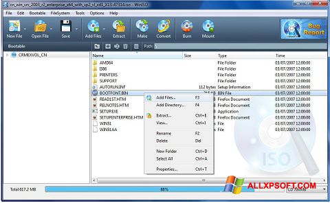 Captura de pantalla WinISO para Windows XP