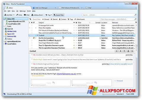 Captura de pantalla Mozilla Thunderbird para Windows XP