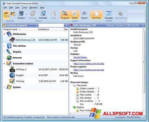 Captura de pantalla Total Uninstall para Windows XP