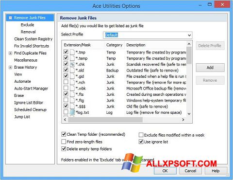 Captura de pantalla Ace Utilities para Windows XP