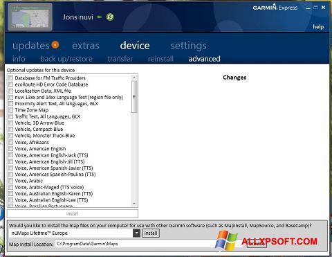 Captura de pantalla Garmin Express para Windows XP