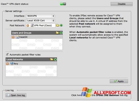 Captura de pantalla Cisco VPN Client para Windows XP