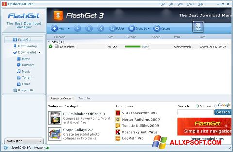 Captura de pantalla FlashGet para Windows XP