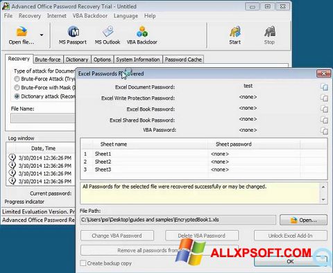 Captura de pantalla Advanced Office Password Recovery para Windows XP