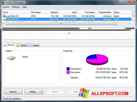Captura de pantalla Defraggler para Windows XP