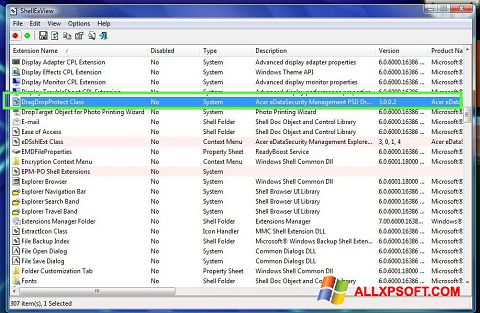 Captura de pantalla ShellExView para Windows XP